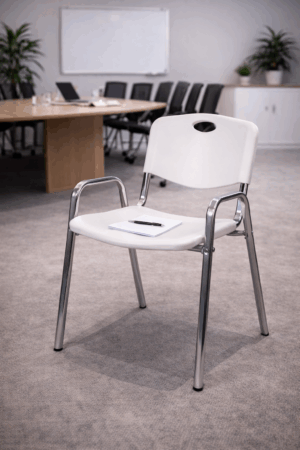 Scaun conferinta alb cromat